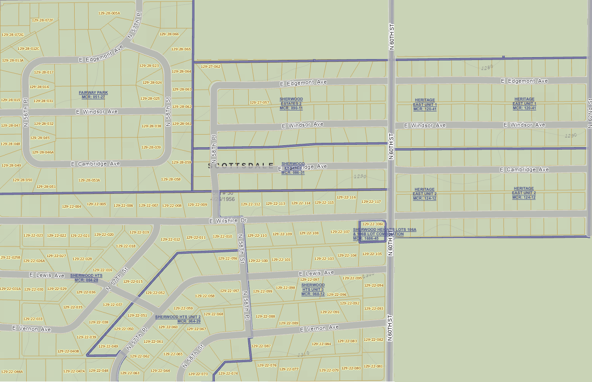 Parcel map showing the Sherwood Heights Area subdivisions and neighborhood boundaries